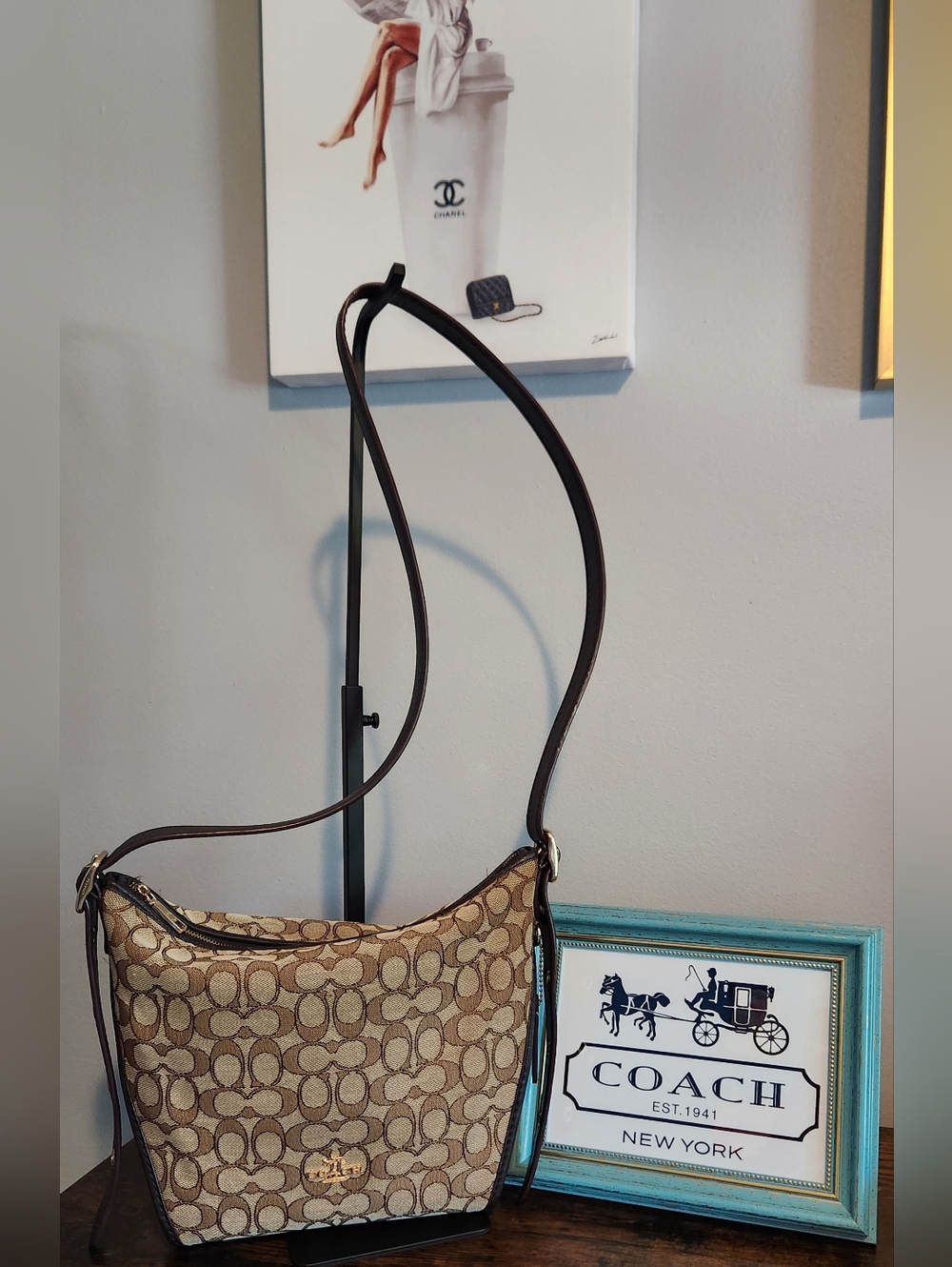 Coach Signature Small Dufflette Bag Khaki/Chestnut.  EUC